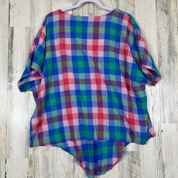 NWT Style&Co Plus 2X Plaid Button Down Shirt Multicolor Short Sleeve Casual Top - Picture 10 of 10